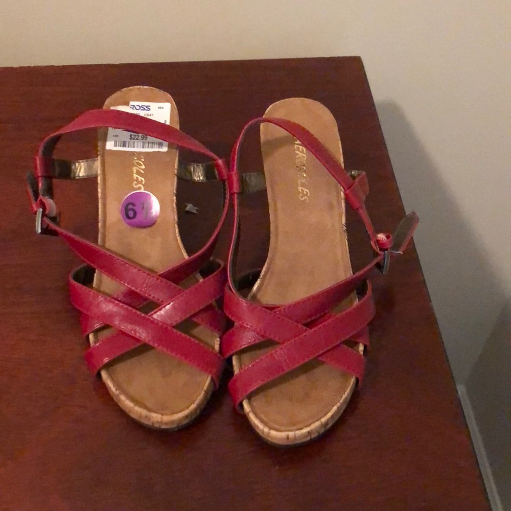 Good Condition Red Wedge Sandals